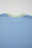 Beau Blue Corded Knit Contrast Trim Round Neck Cap Sleeve 2pcs Short Set