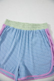 Beau Blue Corded Knit Contrast Trim Round Neck Cap Sleeve 2pcs Short Set
