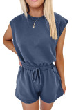 Ashleigh Blue Knit Open Back Cap Sleeve Drawstring Romper
