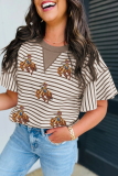 Parchment Sequin Rodeo Patch Pattern Striped Ruffled Sleeve Summer Top