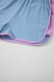 Beau Blue Corded Knit Contrast Trim Round Neck Cap Sleeve 2pcs Short Set