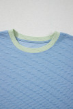 Beau Blue Corded Knit Contrast Trim Round Neck Cap Sleeve 2pcs Short Set