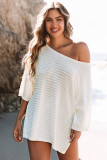 Beige Textured Knit Drop Shoulder Tee