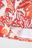 Red Vintage Floral Ruffle Sleeve V Neck Blouse