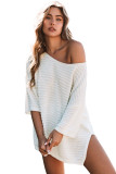 Beige Textured Knit Drop Shoulder Tee