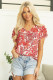 Red Vintage Floral Ruffle Sleeve V Neck Blouse
