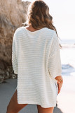 Beige Textured Knit Drop Shoulder Tee