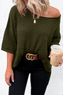 Green Textured Knit Drop Shoulder Tee