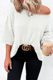 Beige Textured Knit Drop Shoulder Tee