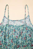 Green Bohemian Floral Ruffle Bottom Spaghetti Strap Jumpsuit