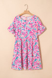 White Plus Size Floral Print Frilled Short Sleeve Flare Dress
