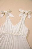 Oatmeal Solid Color Tied Straps Ruffle Tiered Mini Dress