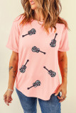 Pink Leopard Guitar Sequin Patch Crew Neck Tee