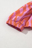 Orange Zebra Stripe Print Ruched Cuff Half Sleeve V Neck Blouse