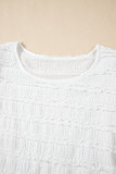 White Frilled Lace Trim Bubble Sleeve Blouse