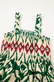 Green Western Aztec Shirred A-line Sleeveless Maxi Dress