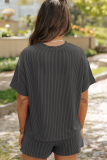 Carbon Grey Sequin Strawberry Patched Twist Ribbed Short 2pcs Outfit