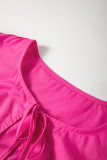 Bright Pink Solid Color Puff Sleeve Tie Front High Waist Mini Dress