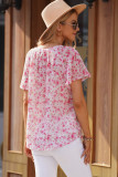 Red Flutter Sleeve V Neck Floral Summer Blouse