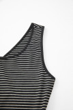 Black Stripe Criss Cross Side Slits Slim Fit Sleeveless Midi Dress