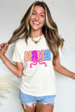 White MAMA Checkered Bow Knot Print Crewneck T Shirt