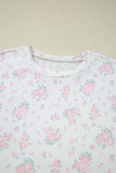 Pink Floral Lettuce Trim Tee and Shorts Ribbed Lounge Set
