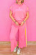 Bonbon Color Contrast Crewneck T Shirt and Wide Leg High Waist Pants Set