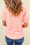 Pink Guitar Flower Print Crew Neck Loose T Shirt
