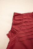 Red Dahlia Solid Color Pleated Detail Ruffle Short Sleeve Blouse