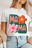 White MAMA Flower Graphic Crewneck Tee