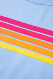 Beau Blue Striped Patch Front Casual Tee