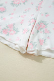 Pink Floral Lettuce Trim Tee and Shorts Ribbed Lounge Set
