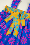 Blue Floral Colorblock Flutter Straps Flowy Tank Top