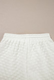White Solid Color Checkered Texture Short 2pcs Outfit