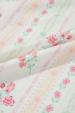Beige Floral Print Contrast Pipping Short Pajamas Set