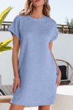 Myosotis Solid Color Textured Crinkle Short Sleeve T Shirt Dress
