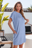 Myosotis Solid Color Textured Crinkle Short Sleeve T Shirt Dress