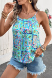 White Rhinestone Boho Floral Printed Spaghetti Strap Tank Top