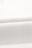 White V Neck Ribbed Knit Lightweight Short Sleeve Sweater