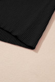 Black V Neck Ribbed Knit Lightweight Short Sleeve Sweater