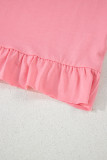 Pink Frilled Hem Loose T-Shirt