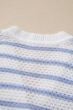 Sky Blue Stripe V Neck Gold Buttons Elegant Sweater Vest