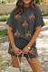 Carbon Grey Western Rodeo Graphic Patched 3D Ribbed Short 2pcs Outfit