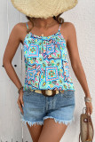 White Rhinestone Boho Floral Printed Spaghetti Strap Tank Top