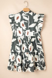 Floral Flutter Sleeve Buttons Ruffled Hem Mini Dress