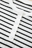 White Stripe Textured Short Sleeve Buttoned Henley Top