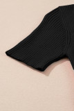 Black V Neck Ribbed Knit Lightweight Short Sleeve Sweater