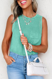 Sea Green Mineral Wash Patched Chest Pocket Casual Tank Top