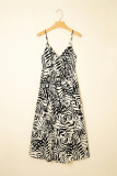 Khaki Tropical Palm Print Wrapped V Neck Spaghetti Straps Tiered Dress
