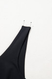 Black Plain Sleeveless Loop Drawstring Cinched Waist Romper